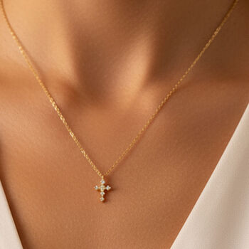 Gold Or Silver Women’s Dainty Pavé Cross Necklace, Christmas Jewellery Gift For Her, 2 of 7