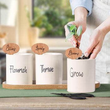 Ceramic Kitchen Herb Planters With Personalised Markers, 3 of 6
