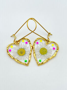 Heart Earrings With Daisies In Gold Or Silver, 5 of 11