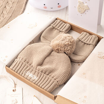 Sage Green Cable Knit Baby Blanket, Hat And Mittens Set, 5 of 12