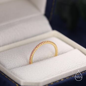 Sterling Silver Extra Skinny Pink Cz Pave Ring, 4 of 12