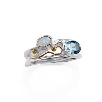 Blue Topaz And Opal Gemstone Ring, 4 of 7