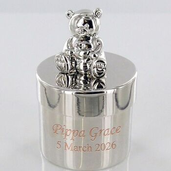 Personalised Teddy Bear Trinket Christening Baby Gift, 5 of 10