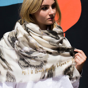 Personalised Metallic Gold Floral Foil Print Scarf, 3 of 6