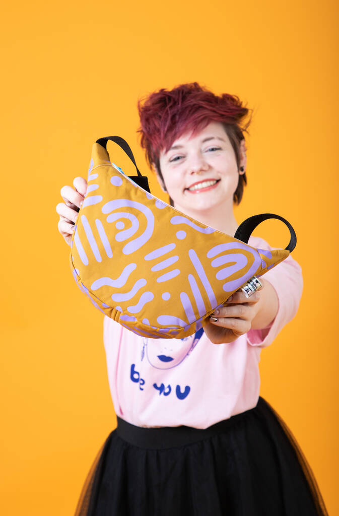 Abstract Purple And Mustard Sling Bag Waxed Cotton Bag, 1 of 3