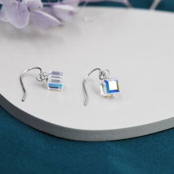 Aurora Borealis Cube Drop Hook Earrings, 10 of 11