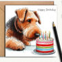 Airedale Dog Birthday Card. Birthday Cake, thumbnail 1 of 2