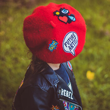 Kids Personalised French Style Beret Hat With Patches, 9 of 12
