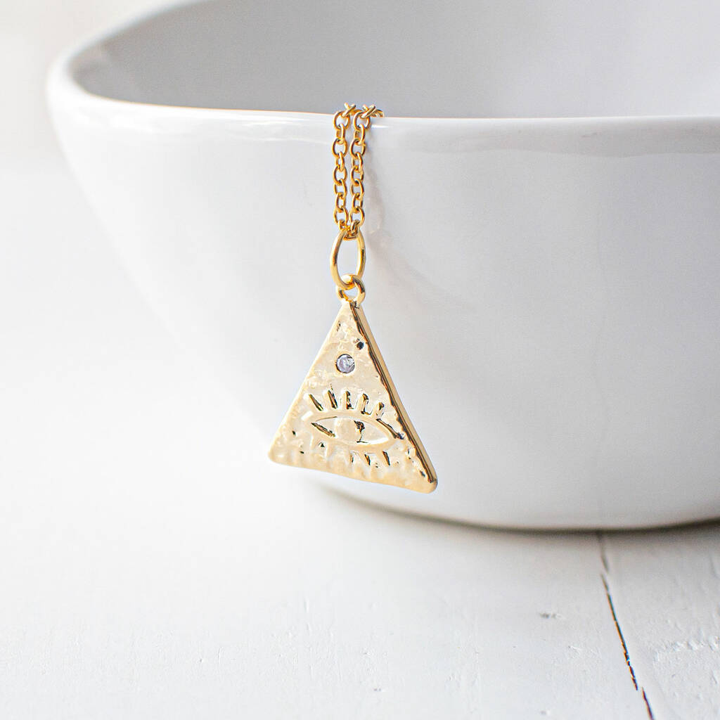 Gold Plated Triangle Eye Necklace By Juju Treasures