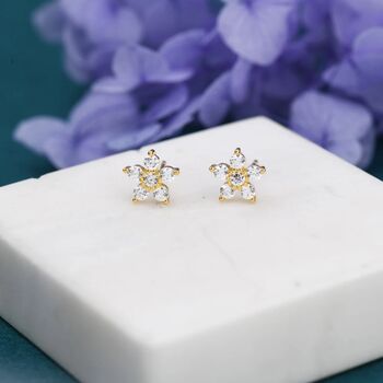 Uncoloured Forget Me Not Flower Cz Stud Earrings, 7 of 11