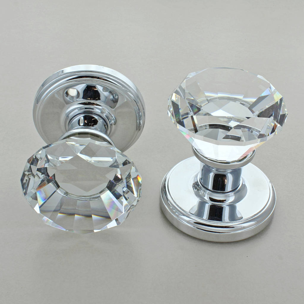 Diamond Crystal Faceted Clear Glass Mortice Door Knob By G Decor