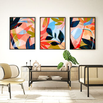 Blue And Pink Abstract Botanical Print Set Of Three, 3 of 12
