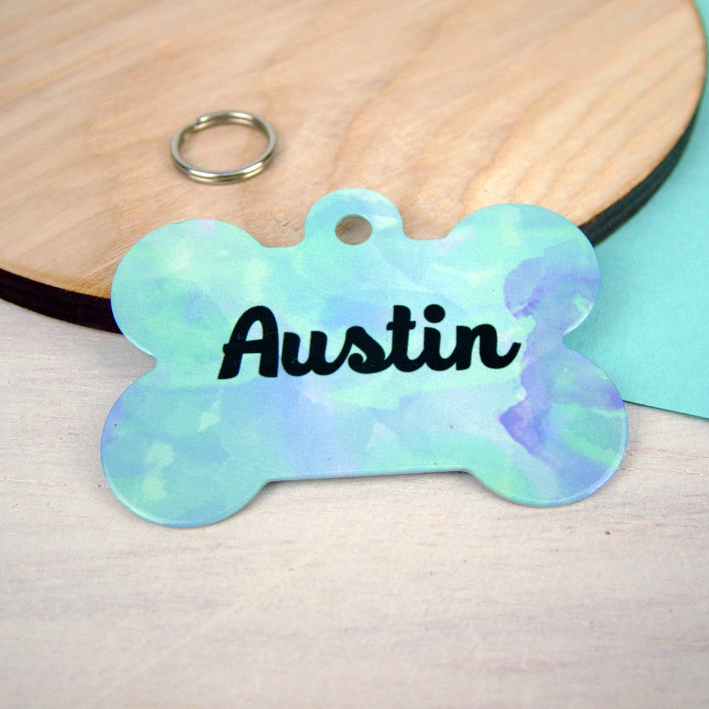 watercolour dog id name tag bone personalised by hoobynoo