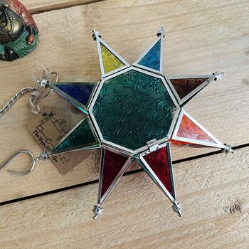 Moroccan Style Star Hanging Lantern Emerald Green, 8 of 8