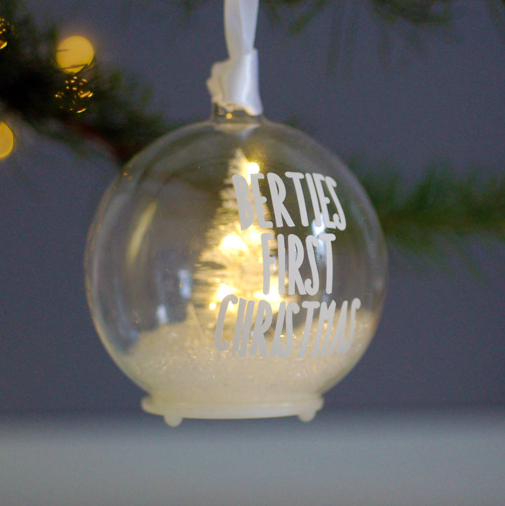 Personalised Snowy Woodland Light Up Christmas Bauble By The Luxe Co
