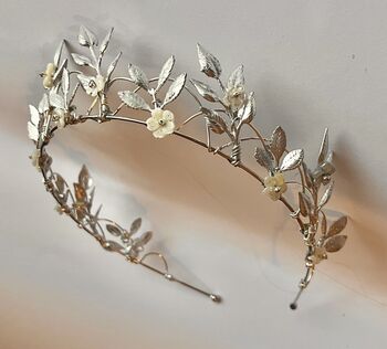 The Margot Crown Leaf Vine Mother Of Pearl Carved Shell Art Nouveau Headpiece, 10 of 12