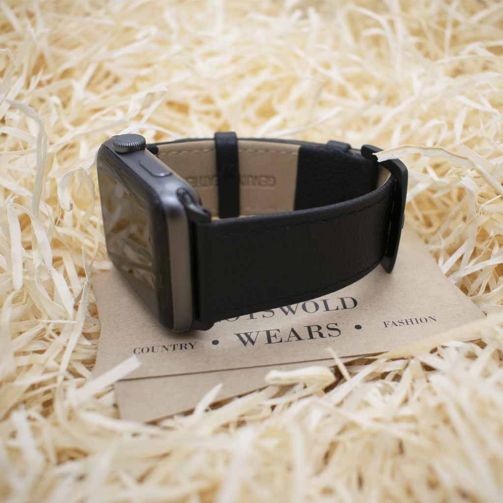 Personalised Black Leather Strap For Apple Watch, 1 of 6