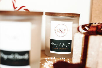 Merry And Bright Candle, Wood Wick, Handmade In UK, 3 of 5