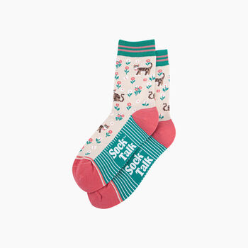Tabby Cat Floral Bamboo Socks In Cream, 3 of 4