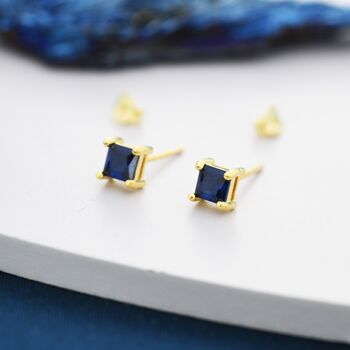 Princess Cut Dark Sapphire Blue Cz Stud Earrings, 8 of 12