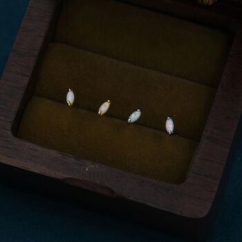 White Opal Marquise Stud Earrings In Sterling Silver, 9 of 9
