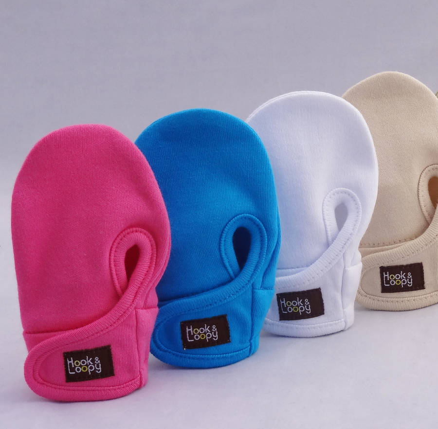 baby scratch mittens boys, girls and unisex colours by hook & loopy