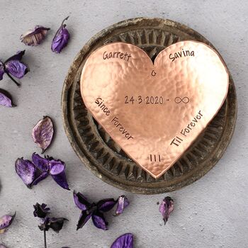 9th Anniversary Personalised Copper Heart Dish, 3 of 7