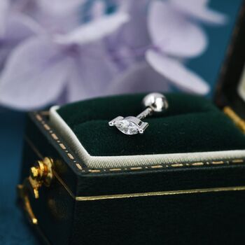 Sterling Silver Tiny Marquise Cz Screw Back Earrings, 6 of 12