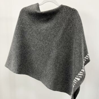 Lambswool Knitted Poncho Cliff Grey And White, 5 of 5