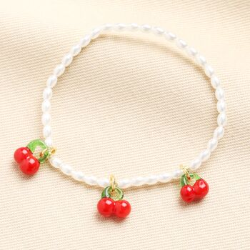 Pearl Cherry Beaded Charm Bracelet In Gold Plating, 2 of 6
