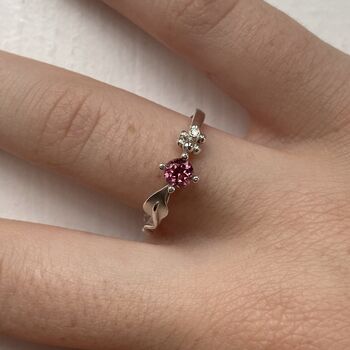 Silver Leaf Ring, Ariel Gemstone Diamond Ring, 11 of 11