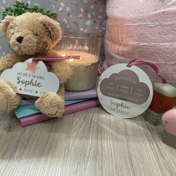 Large Cloud Newborn Baby Keepsake Weight Date And Time, 2 of 8