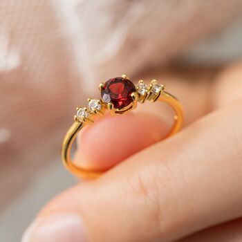 Garnet Five Stone Ring In Sterling Silver And Gold Vermeil, 7 of 12