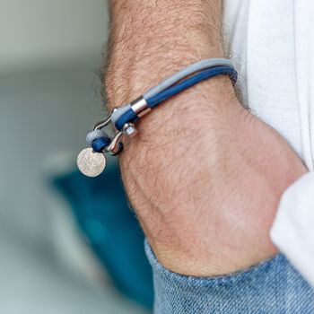 Personalised Mens Cord Bracelet With Fingerprint Charm, 2 of 8