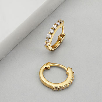 Gold Or Silver Small Diamond Style Huggie Hoop Earrings, 2 of 10