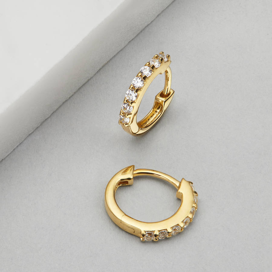 Gold Or Silver Small Diamond Style Huggie Hoop Earrings By LILY & ROO ...