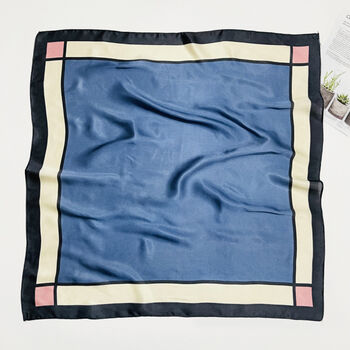 Silk Satin Blue Pink White Square Short Elegant Scarf, 3 of 6