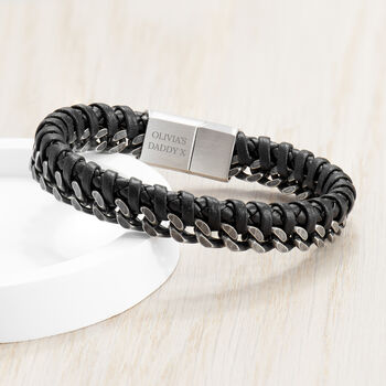 Personalised Woven Leather And Stainless Steel Bracelet, 2 of 10