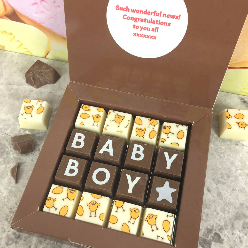 Personalised New Baby Boy Message Chocolates By Cocoapod Chocolates