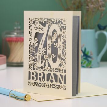 Personalised 70th Birthday Card Papercut Woodland Design, 3 of 6