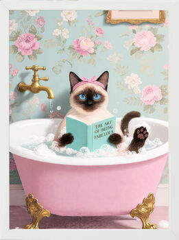 Your Own 'Cat In The Bath Reading' Wall Art Print | Customise The Cat And The Book Title, 6 of 6