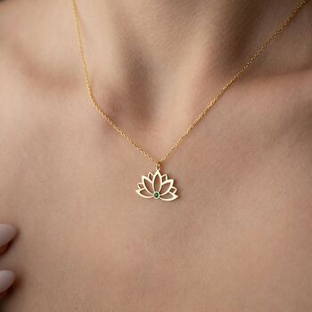 Lotus Flower Birthstone Necklace, 3 of 11