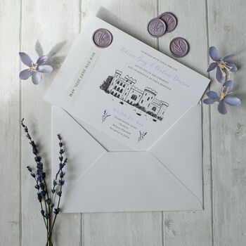 Lilac Wedding Invitation With Lavender Wax Seal, 3 of 11