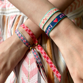 Set Of Four Festival Ribbon Bracelets, Love / Cheri, 2 of 5