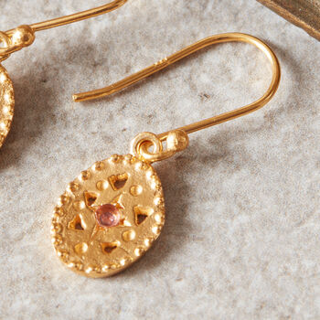 18 K Gold And Silver Earrings With Pink Gemstone, 6 of 9