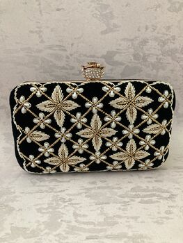 Black Velvet Handcrafted Rectangular Clutch Bag, 5 of 7