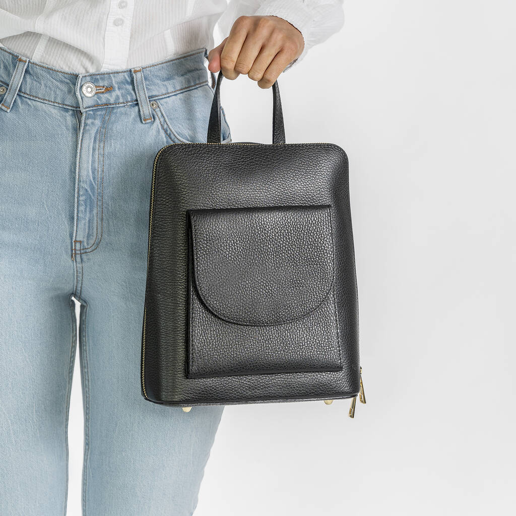 Black Italian Leather Rucksack By The Stamford Studio