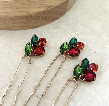 Red And Green Crystal Hair Pins, 6 of 6