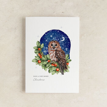 Owl Watercolour Christmas Card, 2 of 2
