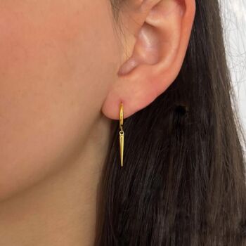 Dainty Spike Huggie Small Hoop Gold Plated Earrings, 2 of 4